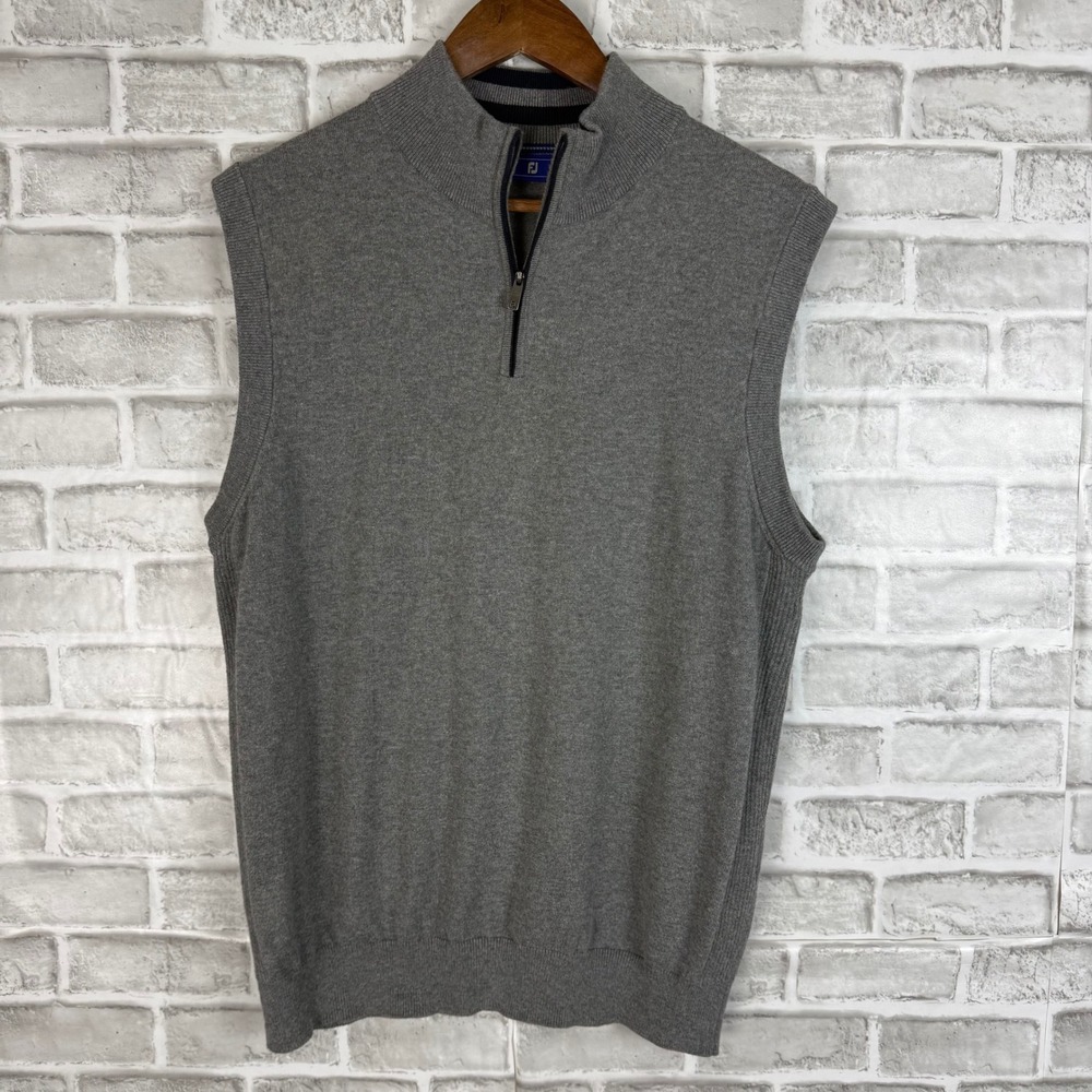 FootJoy Mens Gray Cotton Cashmere Quarter Zip Golf Sweater Vest Size Medium